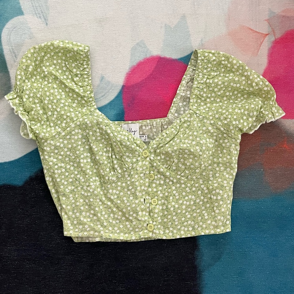 Princess Polly Lacuna Green Floral Crop Top